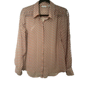 LIZ CLAIBORNE Size M Sheer Retro Print Long Sleeve Blouse GUC